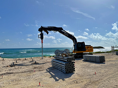commercial helical pier project on the beach